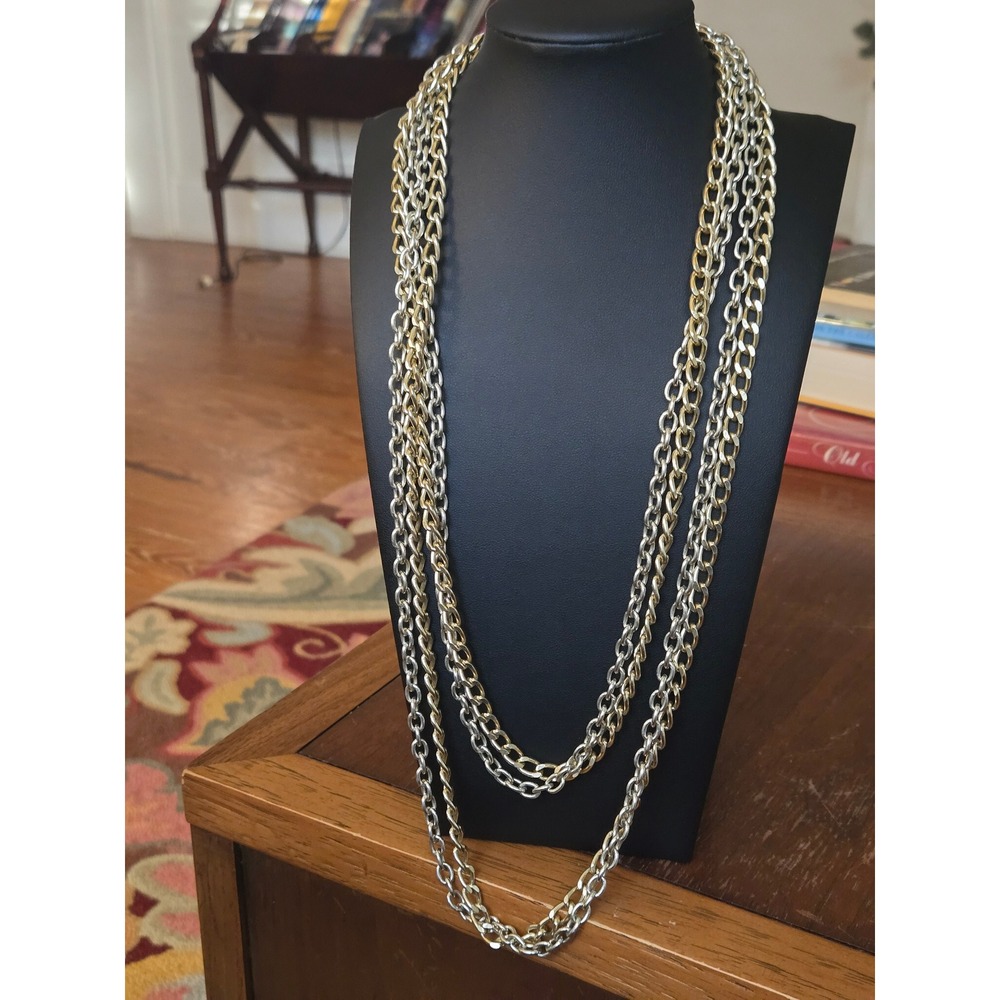 Two Link Chain Necklaces Silvertone Goldtone Vintage